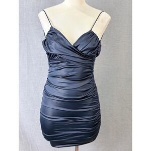 Lucy in the Sky Navy Ruched Bodycon Mini Dress Spaghetti Strap V-Neck Size M